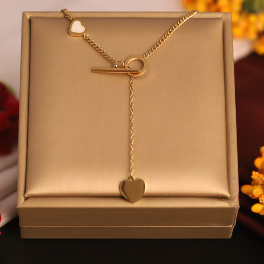 Golden Heart Drop Toggle Necklace