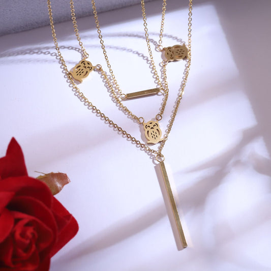 Golld 3-Layer Owl & Bar Necklace