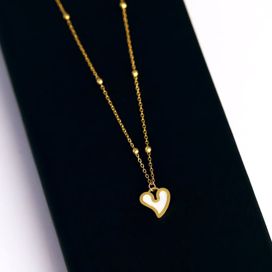 Golden White Heart Pendant Necklac