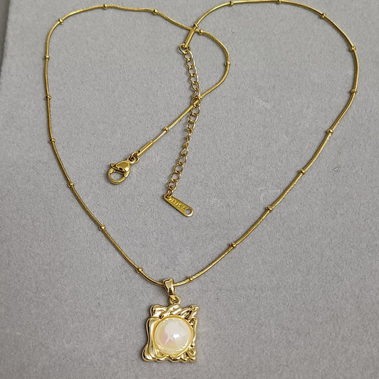 Opal Square Pendant Necklace