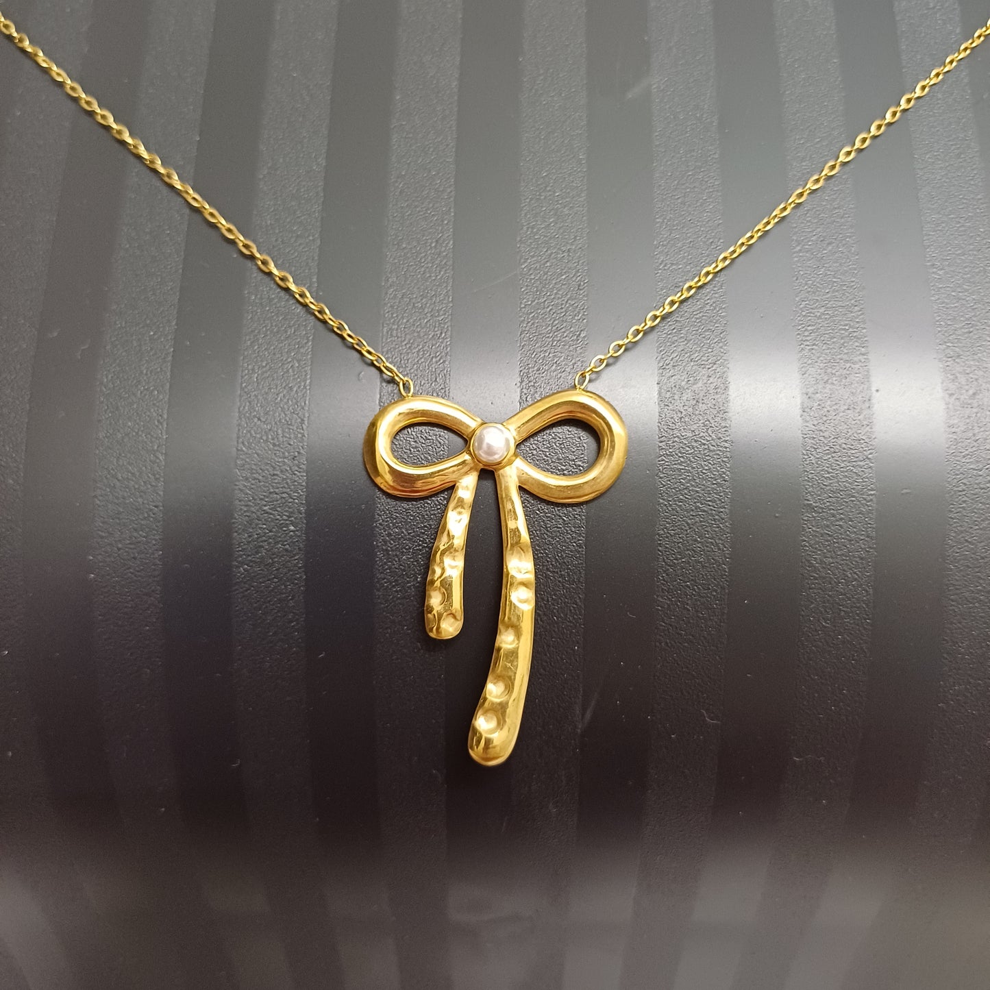 Gold Plated Bow Pendant Necklace