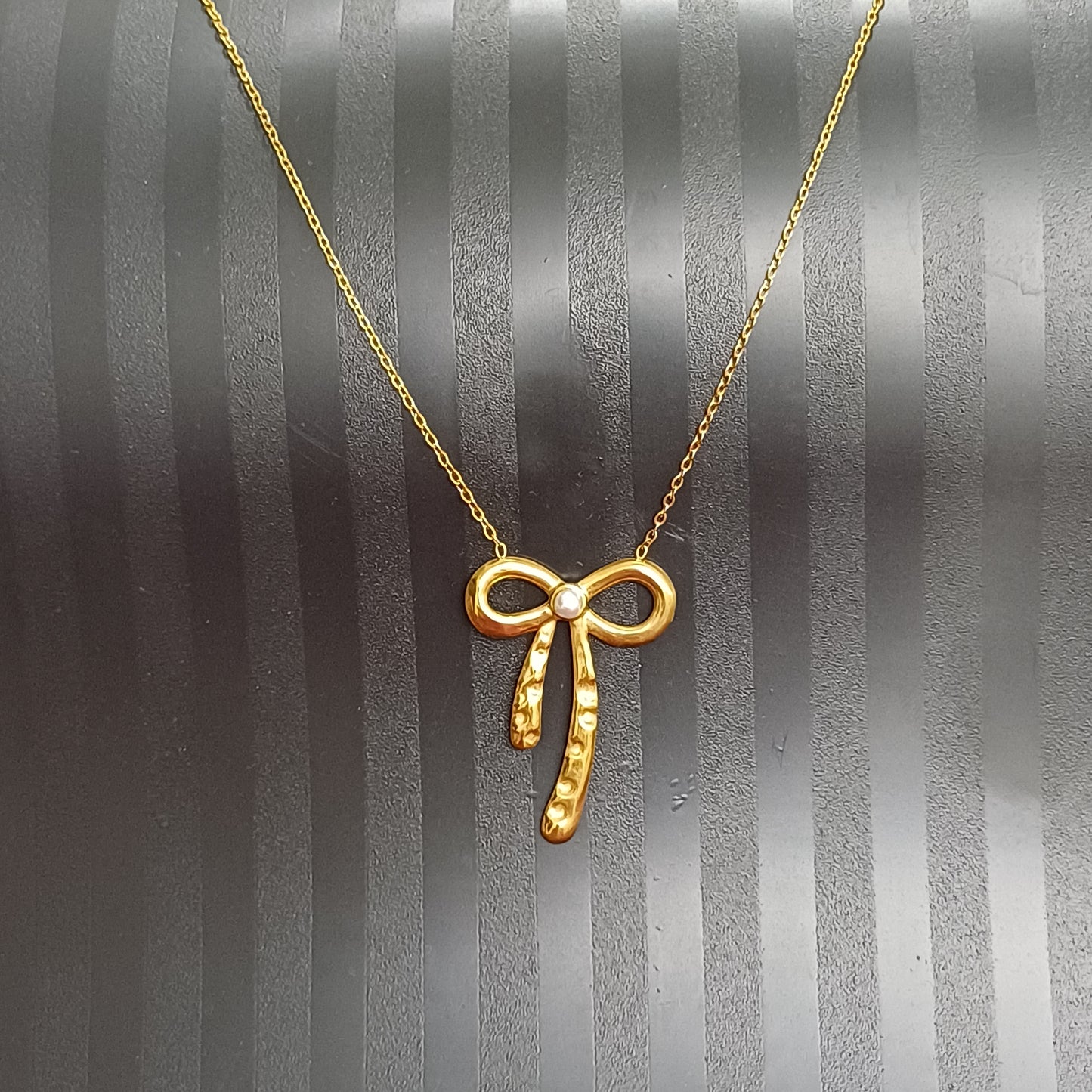 Gold Plated Bow Pendant Necklace