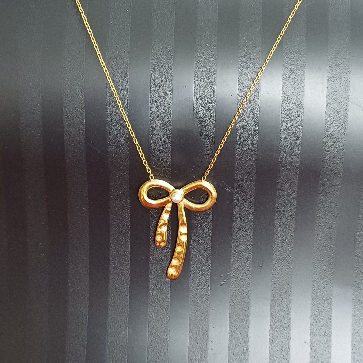 Gold Plated Bow Pendant Necklace