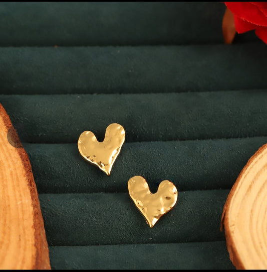 Hammered Gold Heart Stud Earrings