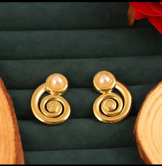 Gold Spiral Pearl Earrings