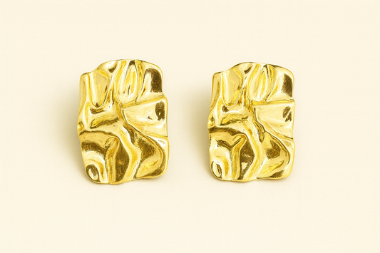 Gold Textured Premium Statement Stud Earrings