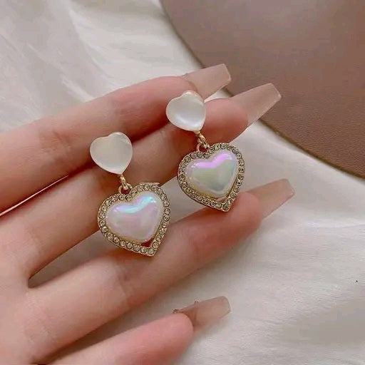 Pearl Heart Dangler Earrings